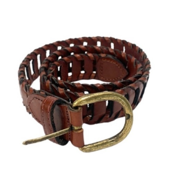Woven Cowhide Leather Belt With Brass Buckle - Brown, Made in Argentina, Sz Sm - Picture 6 of 6